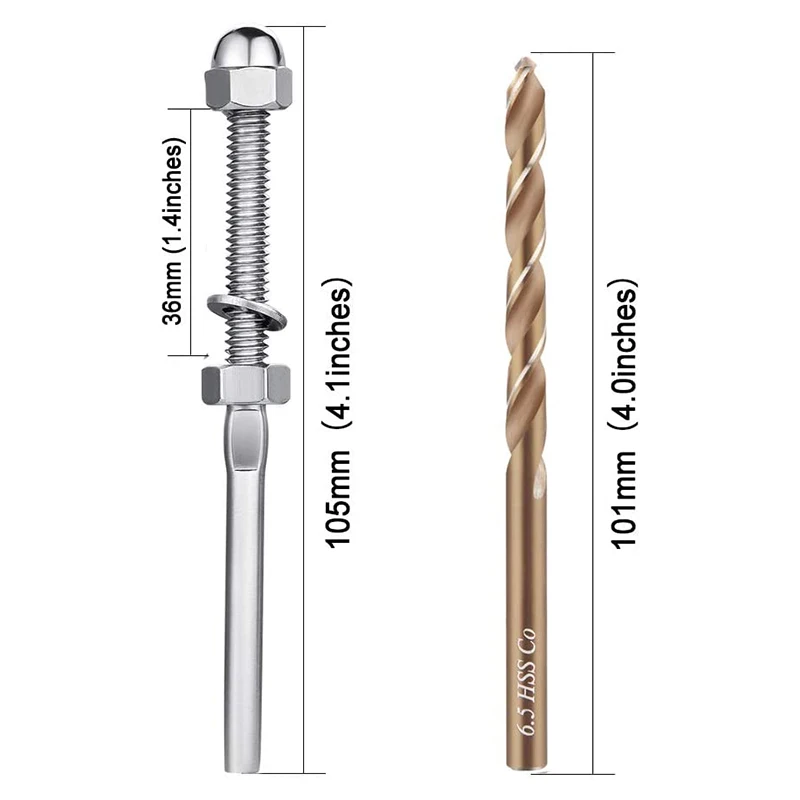 Imagem -03 - Terminal Rosqueado da Extremidade da Tensão do Parafuso Prisioneiro da Swage de 64 Peças para de Aço Inoxidável da Mão da Swage T316 da Plataforma do Cabo