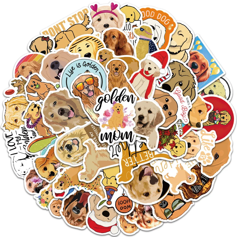 Pegatinas de perro Golden Retriever para niños, calcomanías con grafiti de animales, para monopatín, teléfono, portátil, equipaje, F5, 10/30/50 piezas