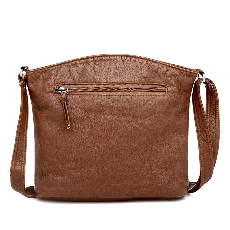 Weiche PU Leder Schulter Umhängetasche Frauen Retro Design Umhängetasche Casual Multi-reißverschluss Weibliche Täglichen Reise Handtasche Satchel – Detail 13