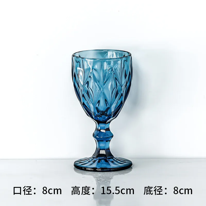 Vintage Colored Goblet, Wine and Water Glass, Machine Pressed, Clear, Blue, Pink, Grey, 1 Piece, 250ml