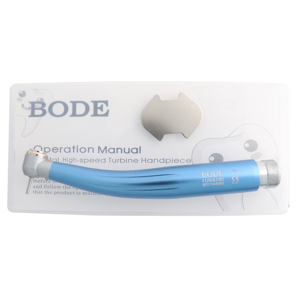 BODE Dental LED High Speed Handpiece Air Turbine Self-powered Triple Water Spray Ceramic Bearings 2 Hole B2 E-generator Blue