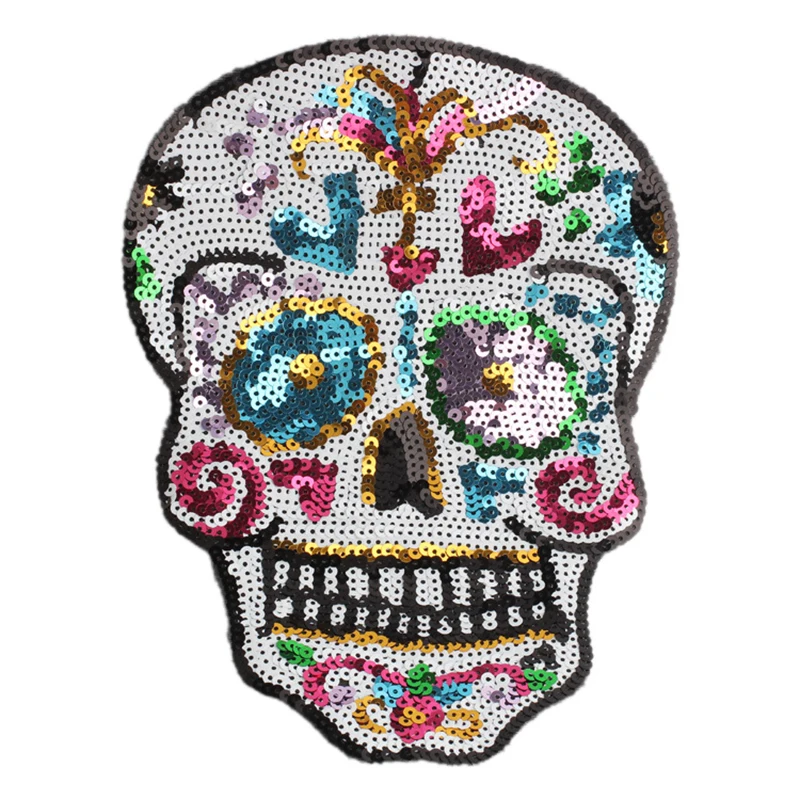 10Pcs Iron on Appliques Clothes Embroidered Sequins Skull Motif Patches for Clothing DIY Bag T-shirt Jeans Applique