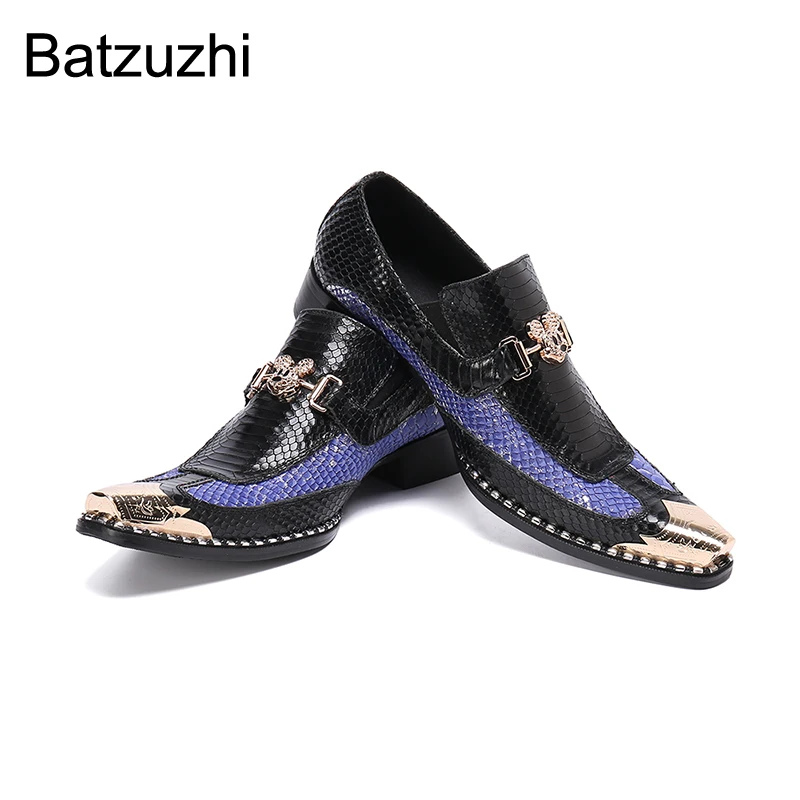 

Batzuzhi New Handmade Men's Shoes Pointed Metal Toe Leather Dress Shoes Men Slip on Formal Business Leather Shoes for Men Party