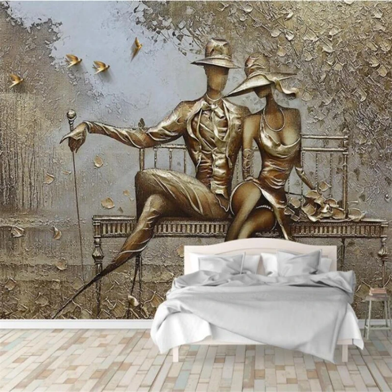 

wellyu Custom wallpaper 3d Photo Murals Continental Gold relief Park Couples Background Wall paper painting 3D papel de parede