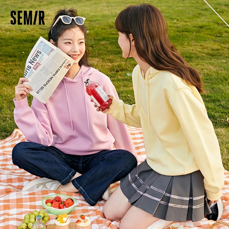 

Semir Sweatshirt Women Hooded Basic Top 2022 New Spring Solid Color Simple Bottoming Shirt Loose Lazy Hoodie