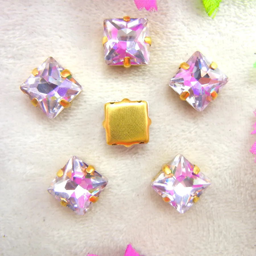 Glaskristall-Goldkrallenfassungen 8mm 10mm 12mm Schöne Farbmischung Quadratische Form Aufnähbare Strassperlen Hochzeitsschuhe DIY-Verzierung – Detail 10