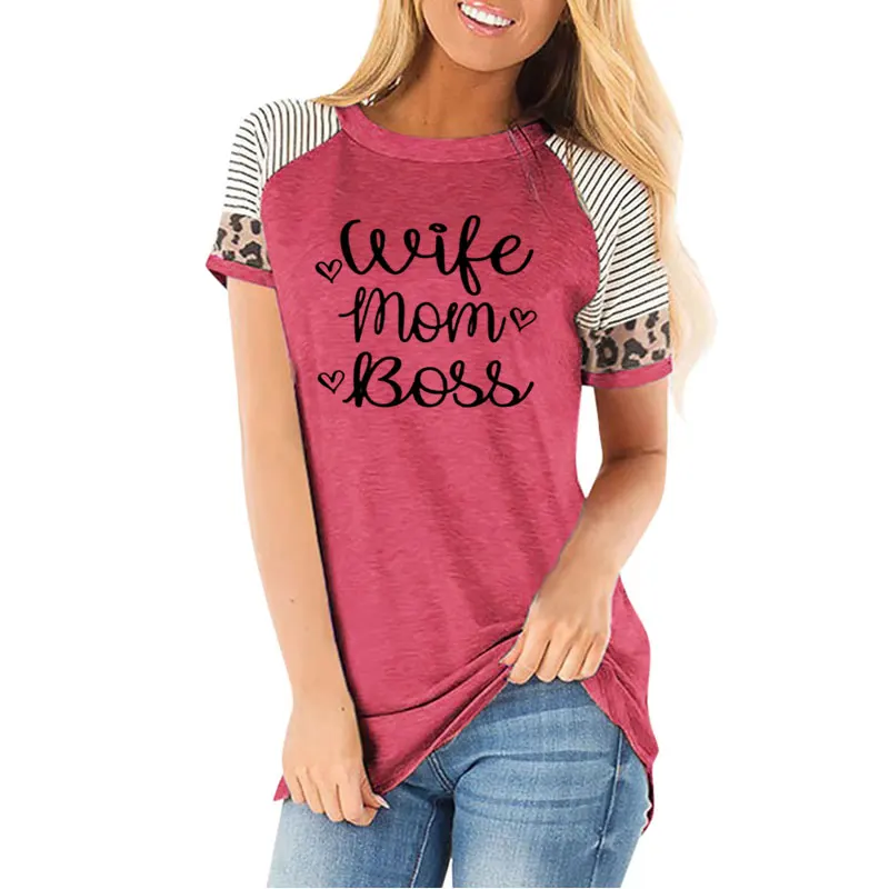 Wife Mom Boss Letter Print T Shirt Women Short Sleeve O Neck Loose Tshirt 2021 Summer Fashion Women Tee Shirt Tops