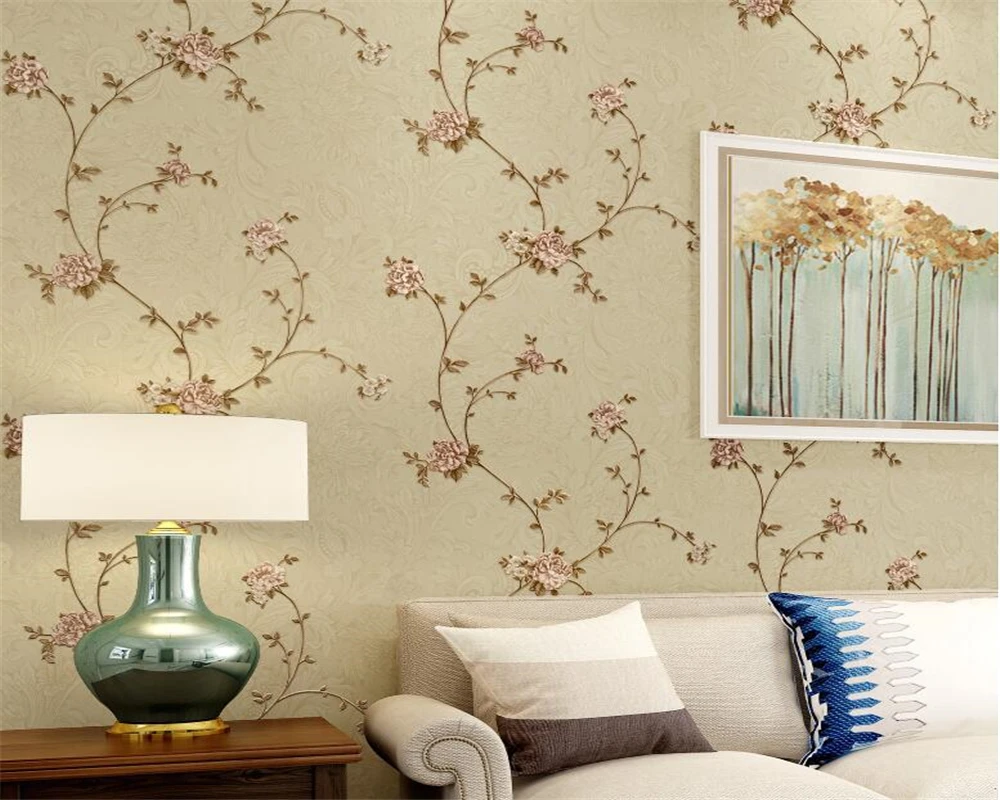 

wellyu Wallpaper European pastoral bedroom warm wallpaper 3D wall paper small floral living room TV background 3d wallpaper