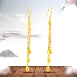 24K Gold Plated Earrings for Women Girls Long Tassel Oval Beads Korean Fashion Drop Earrings 2021 Trend New Gold Jewelry Gift