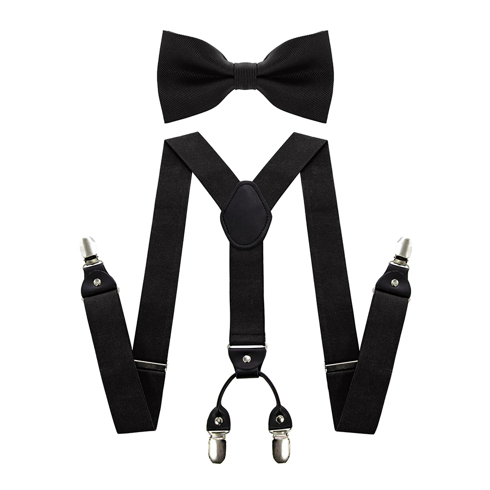 Mode Bretels Mannen Elastische Band Bretels Bowtie Set Leer 6 Clips Brace Mannelijke Vintage Casual Bruiloft Echtgenoot Gift