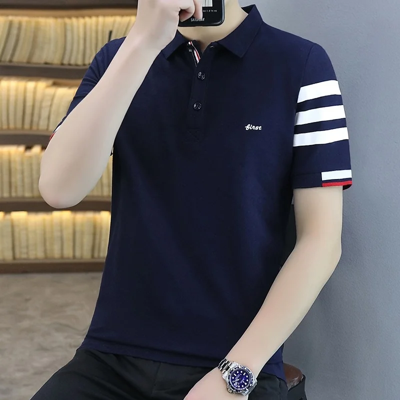 Summer New High-Quality Men's Polo Shirt Fashion Comfortable Solid Color Casual Business Short-Sleeved Small Fresh Breathable