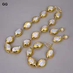 GuaiGuai Jewelry Natural Cultured Baroque Keshi Pearl Necklace Keshi Pearl Gold Color Plated Bracelet Earrings Sets For Women