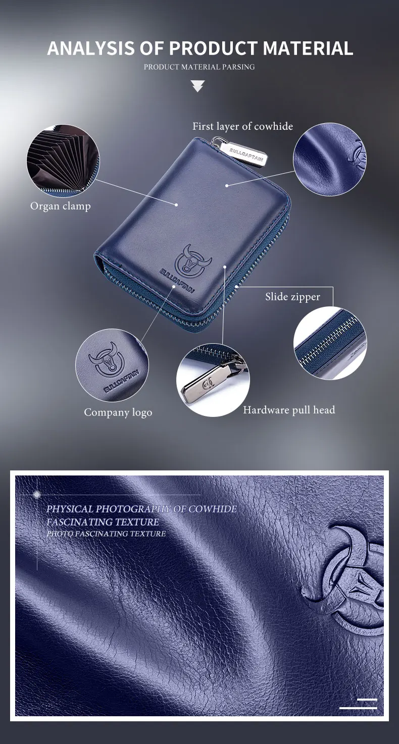 BULLCAPTAIN Echtes Leder Kreditkarten- und Ausweishalter Geldbörse Herren Mode RFID-Kartenhalter Geldbörse Visitenkartenhalter Tasche – Detail 4