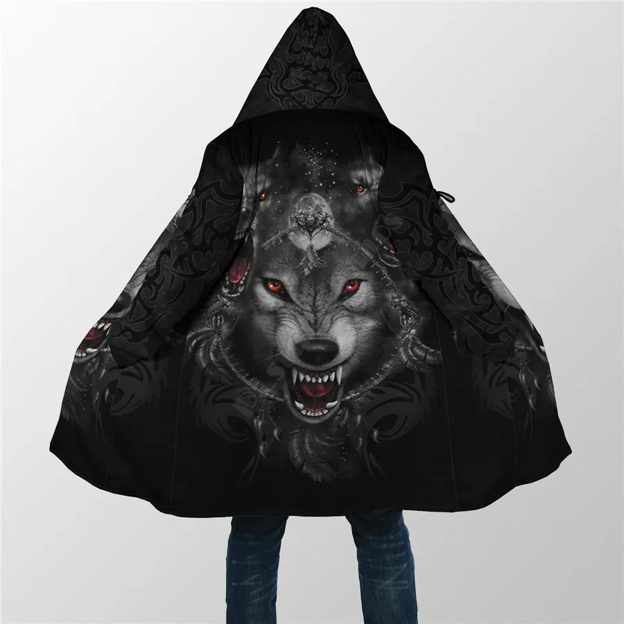 Winter Men For Women Hooded Cloak Black Wolf Nightmare 3D All Over Prined Fleece wind breaker Warm Hood cloak