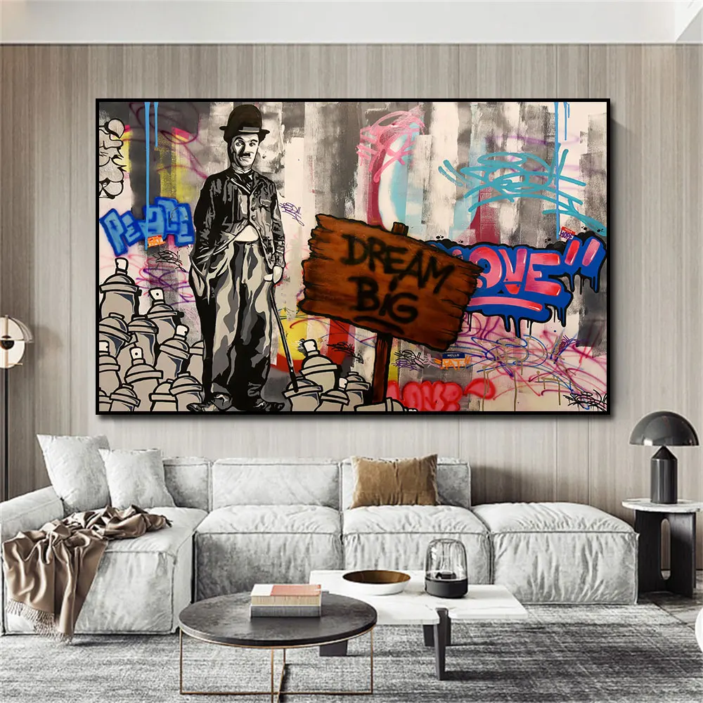 Abstract street graffiti funny character big dream pop art poster printed on canvas wall art deco poster living room home decora