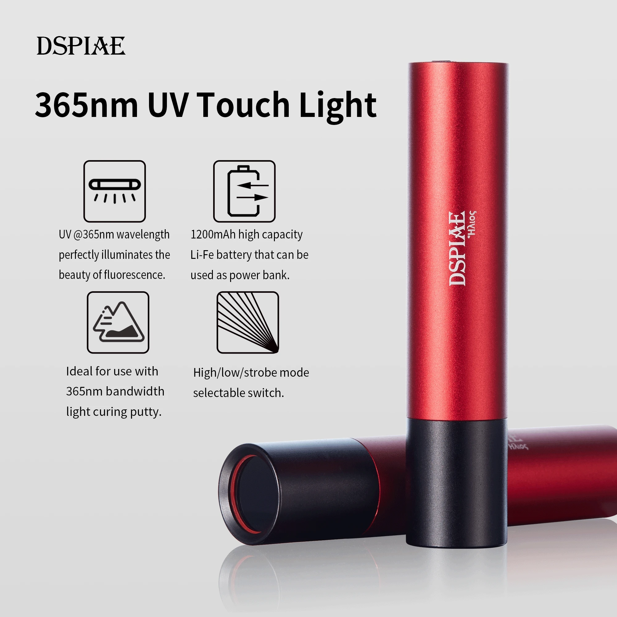 DSPIAE UV-T 365nm Portable UV Light Torch Mini Curing Lamp for Resin Modeling, Craft Tool for Gundam Mecha Military Model Makin