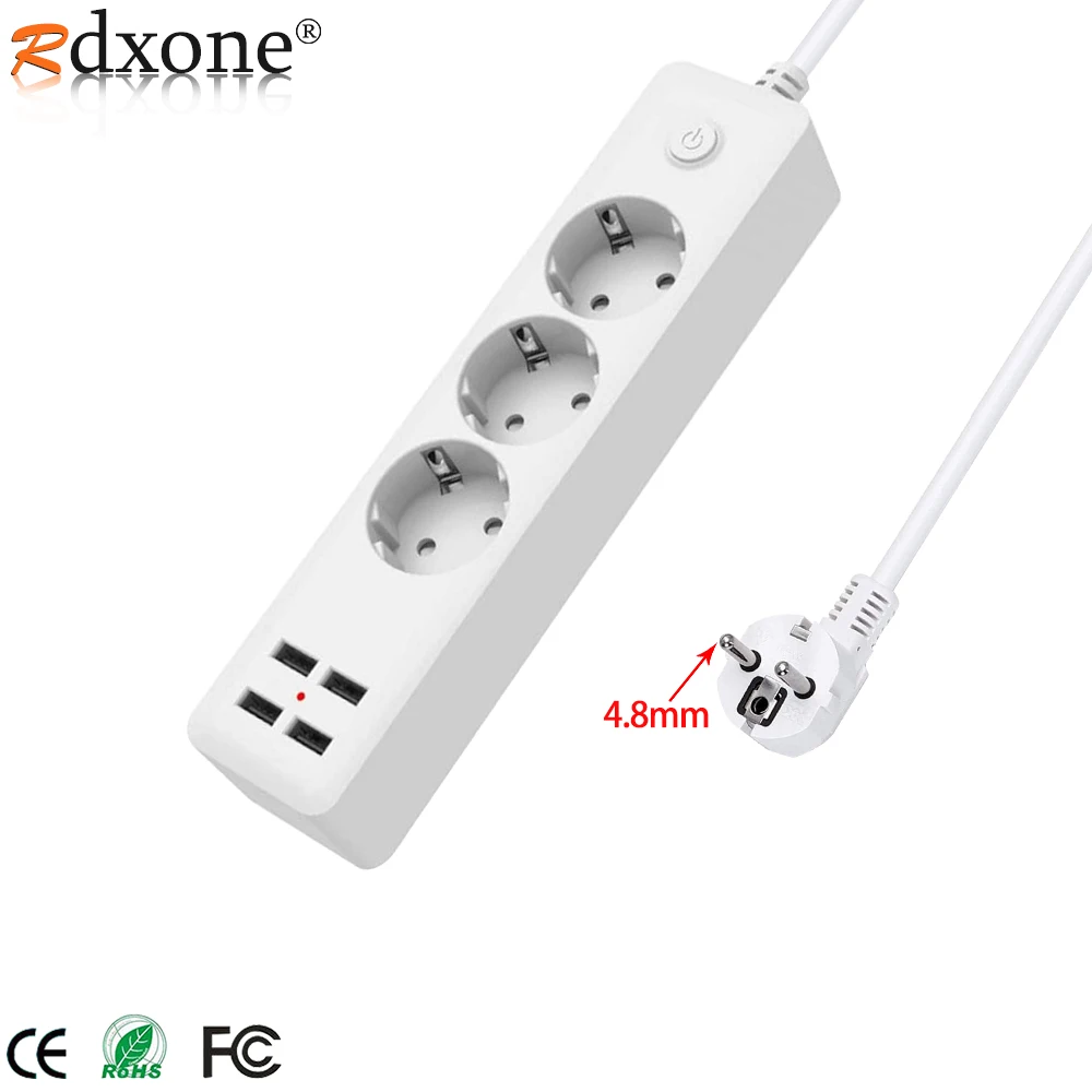 EU Extension Socket 3AC 4USB Power Strip With Switch EU Desktop Socket Suitable For South Korea, Russia, Spain Plug Strip