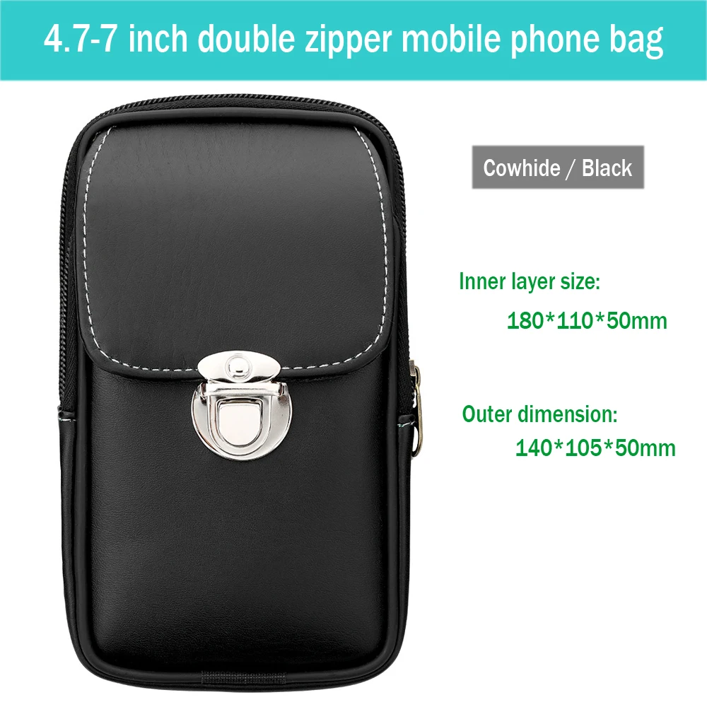 High Quality Phone Pouch Cowhide Waterproof Phone Belt Waist Bag for iphone 12 11 pro max samsung note Men's Mobile Phone Case