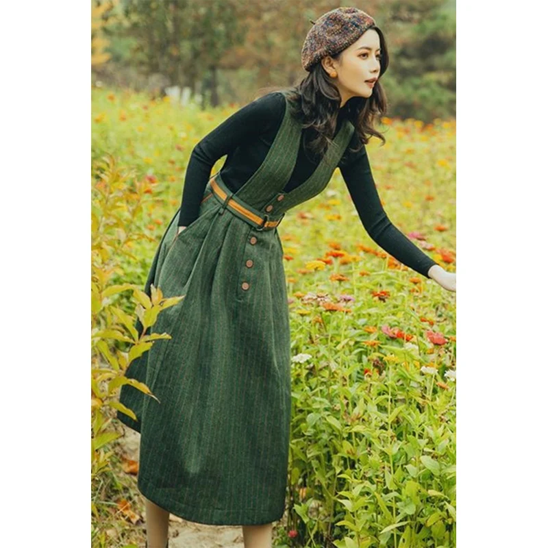 Vintage Wool Dress For Women Fashion Sexy Overall Jumpsuit Elegance Party Woolen Romper Strap A Line Long Knitted Sweater Tops