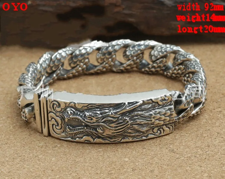 S925 Sterling Silver Personality Jewelry Vintage Thai Silver Men's Dragon Curved Brand Personality Bracelet