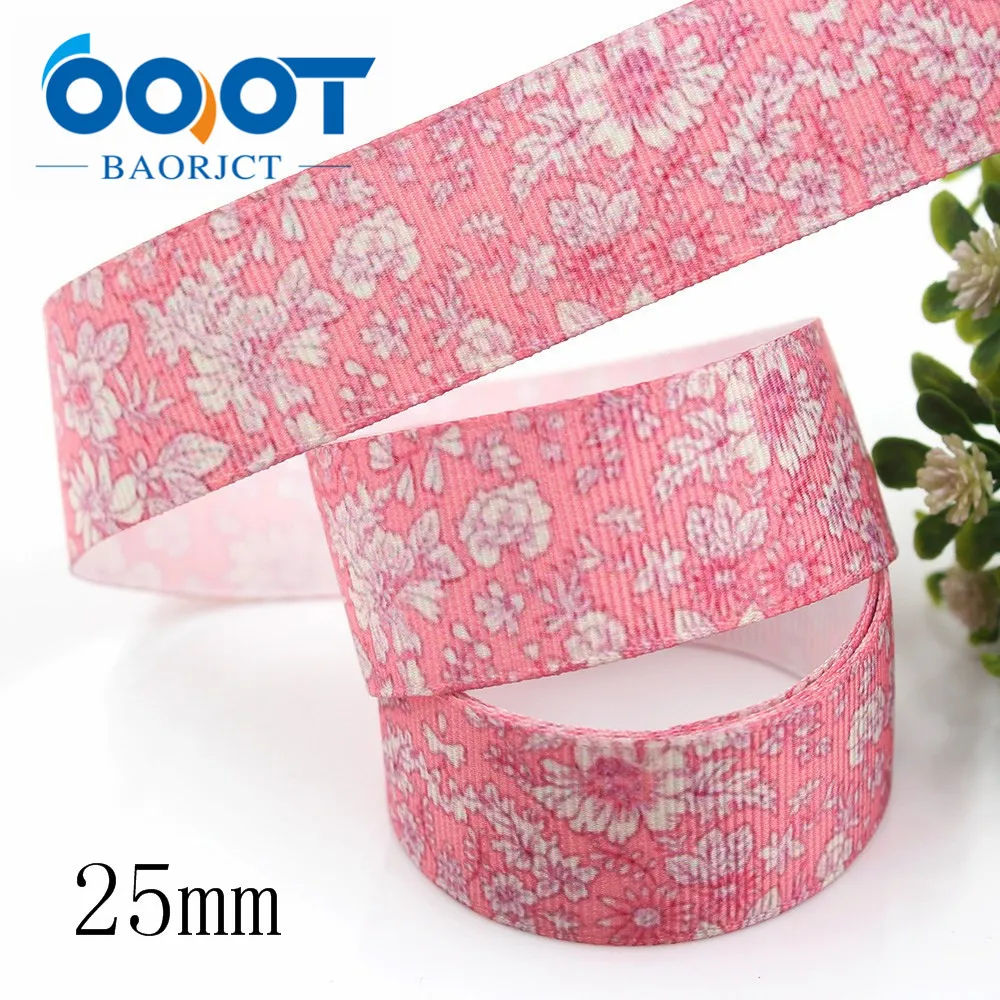 OOOT BAORJCT I-191214-2762,25mm,10yards Spring flowers Thermal transfer Printed grosgrain Ribbons,bow cap DIY accessories
