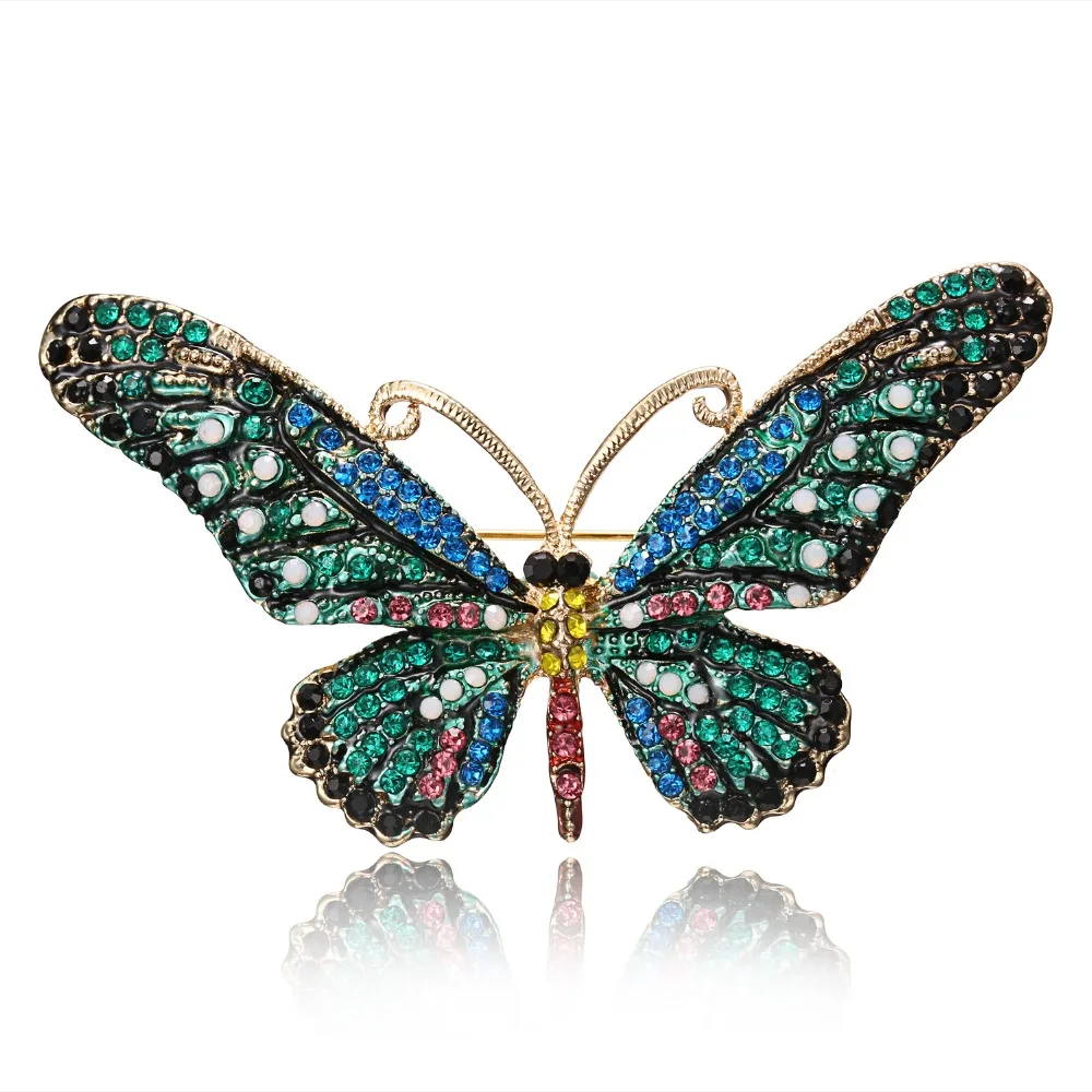 Vintage Bunte Schmetterling Broschen Kristall Strass Metall Emaille Pins Fliegen Insekt Tier Brosche Kleidung Schmuck Geschenke – Detail 20