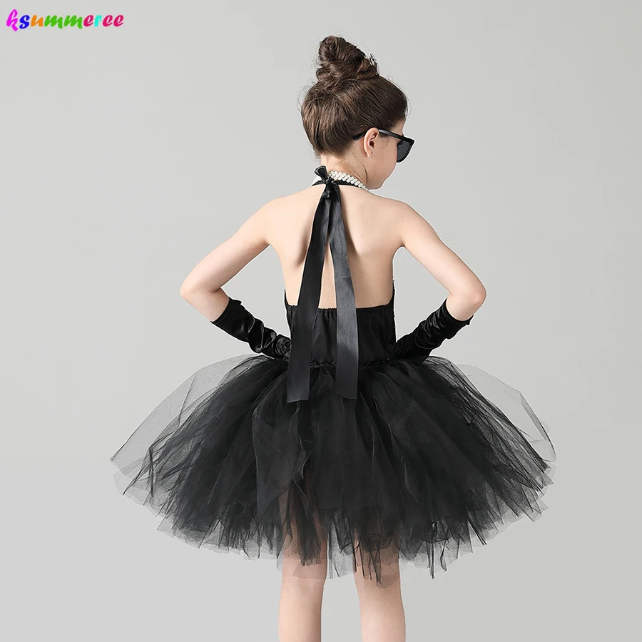 Child\'s Breakfast at Tiffany\'s Holly Golightly Costume Set Sequin Black Audrey Hepburn Tutu Dress Kids Birthday Party Prom Dress