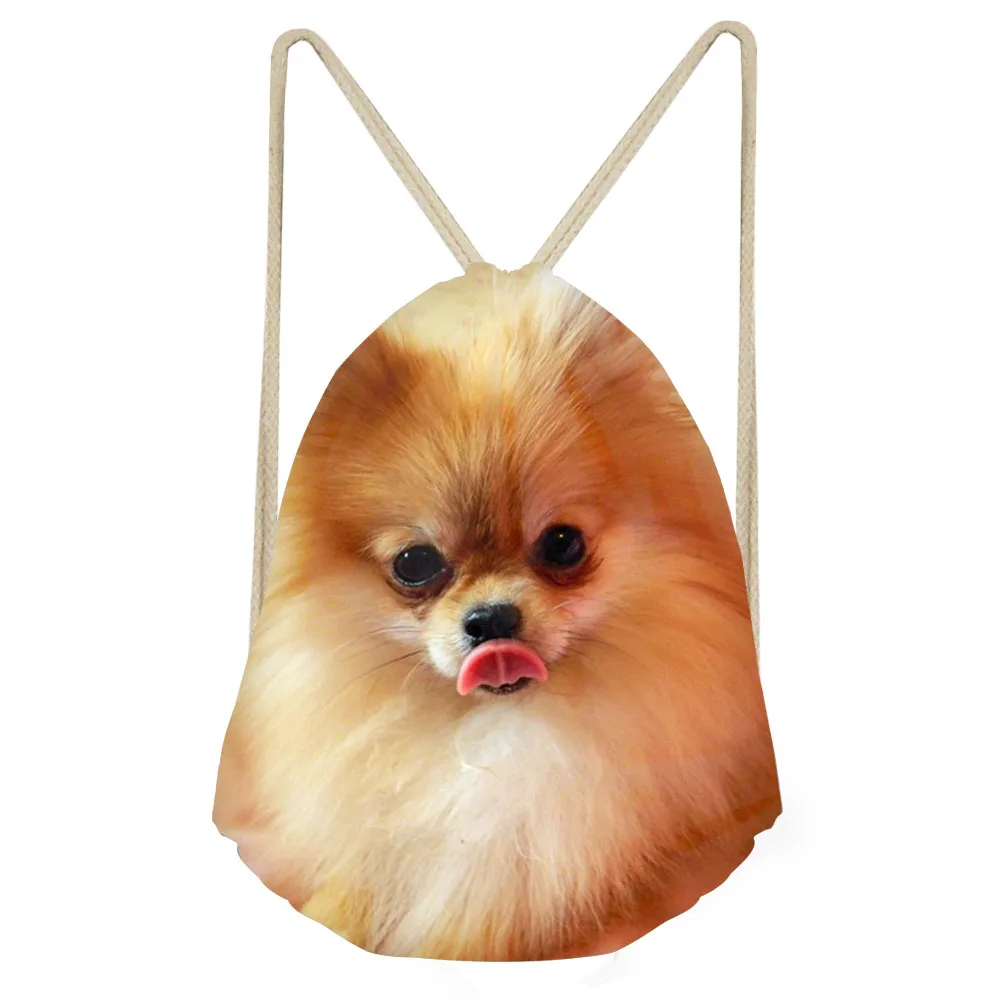 Kawaii 3D Dog Pomeranian Print Women Men Drawstrings Bags Multifunction Softback Backpakcs Storage Bags for Teenage