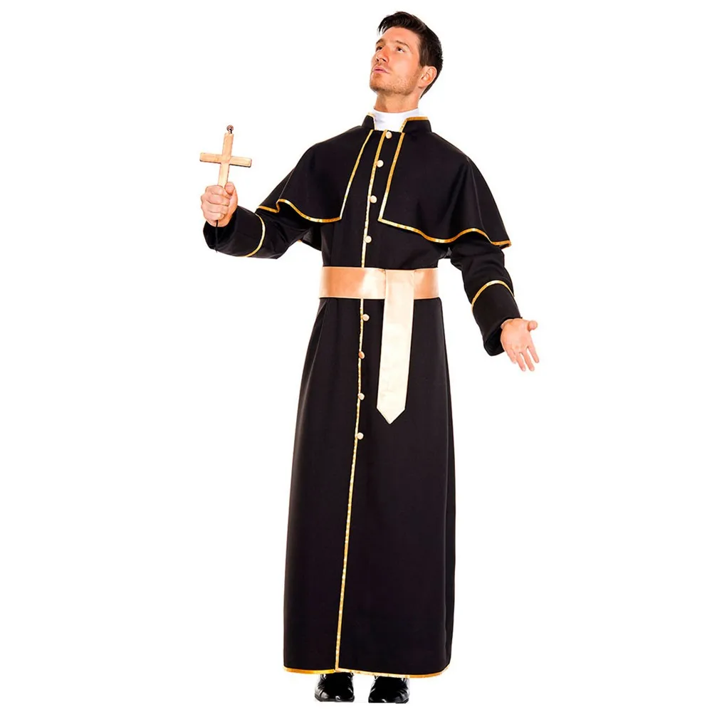 Disfraz de sacerdote clásico para hombre adulto, disfraz de fiesta de Halloween, monja, Jesús, María, sacerdote, Drama, clero, vestido elegante