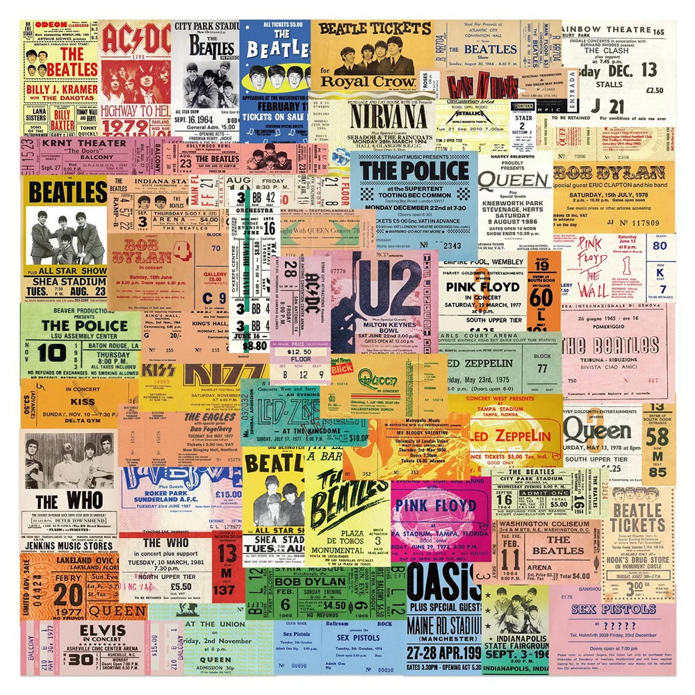 

55pcs Band Retro Ticket Graffiti Stickers For Notebooks Stationery Computer Sticker Vintage Craft Supplies Scrapbooking Material