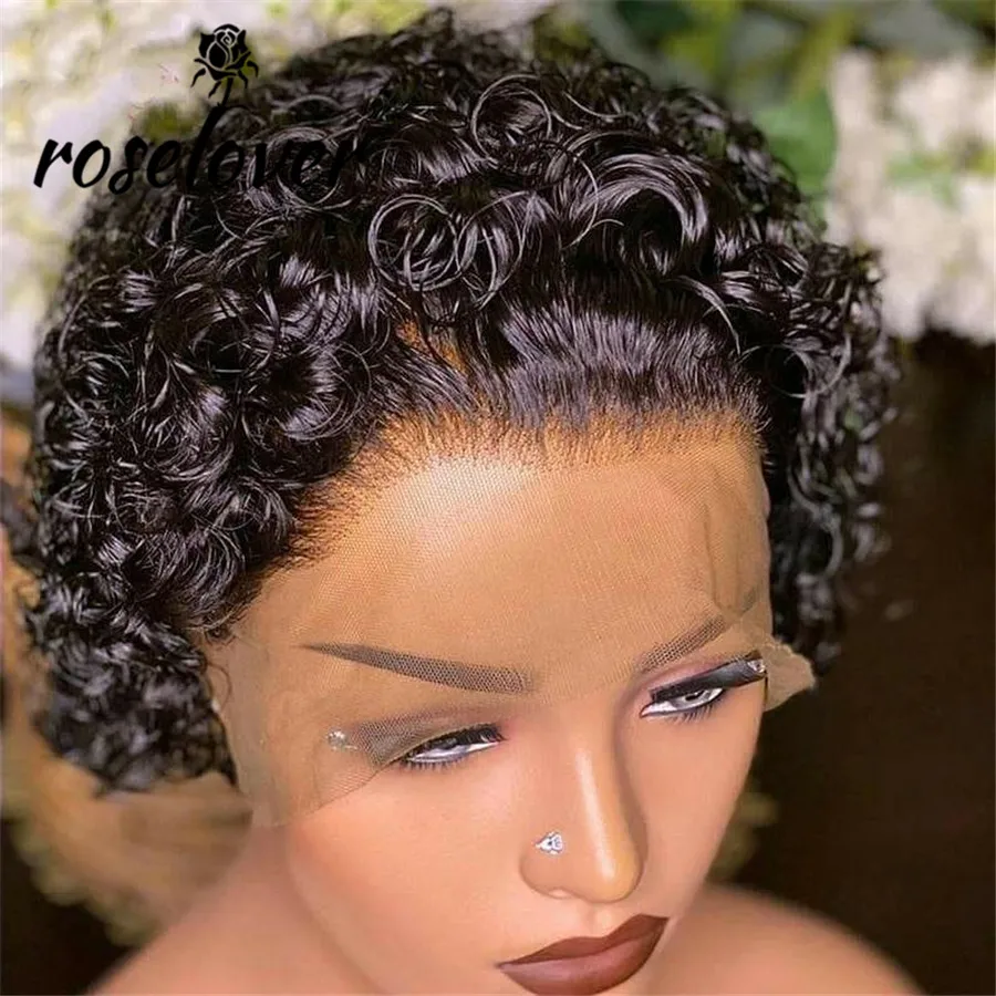 

Pixie Cut Wig Curly Human Hair Wig 4*4 Lace Closure Human Hair Wigs 250% Blunt Cut Short Bob Wigs Lace Frontal Closure Wig