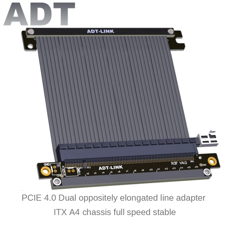 ADT PCIE4.0 Graphics Card Extension Cable Dual Reverse PCIe 4.0 X16 Full Speed Stable Compatible with ITX A4 Mini Chassis