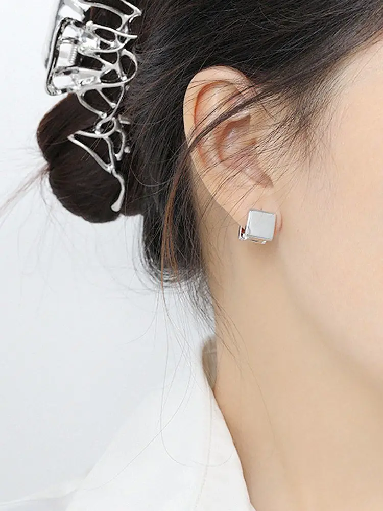 S'STEEL Smooth Design Simple Geometric Hoops Earrings Button 925 Sterling Silver For Women Accessories Trend 2021 Punk Jewelry