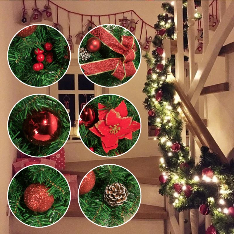 2.7M Christmas Garland with Lights Luxury Decorations Rattan Christmas Tree Banner Hanging Decoration Xmas for Home Party Decor