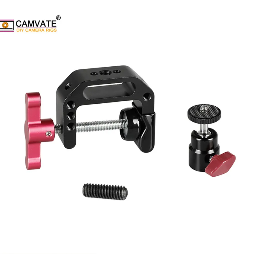 Morsetto a C CAMVATE con supporto Mini testa a sfera da 1/4 "-20 e fori filettati da 1/4" 3/8 "per supporto Monitor/LED/Flash/Video