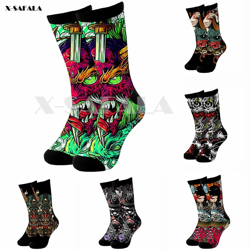 

Samurai Tattoo Art 3D Fashion Long Socks Cycling Casual Novelty High Socks Men Women Cotton Funny Colorful Leg Calf Cotton-2