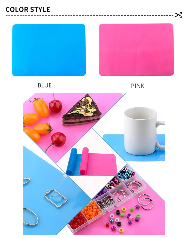 1PCS Safe Silicone Workbenches Epoxy Resin Molds Accessories for Epoxy Jewelry Making Supplies Blue&Rose Color Silicone Mat Pad