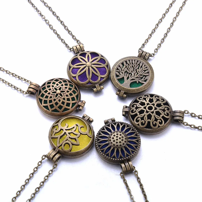 New Aromatherapy Jewelry Dragonfly Tree of Life Necklace Vintage Open Lockets Pendants Perfume Essential Oil Diffuser Necklace