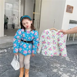 2021 Winter Korean Girl Idyllic Retro Fan Floral Cotton-Padded Jacket Children'S Quilted Jacket