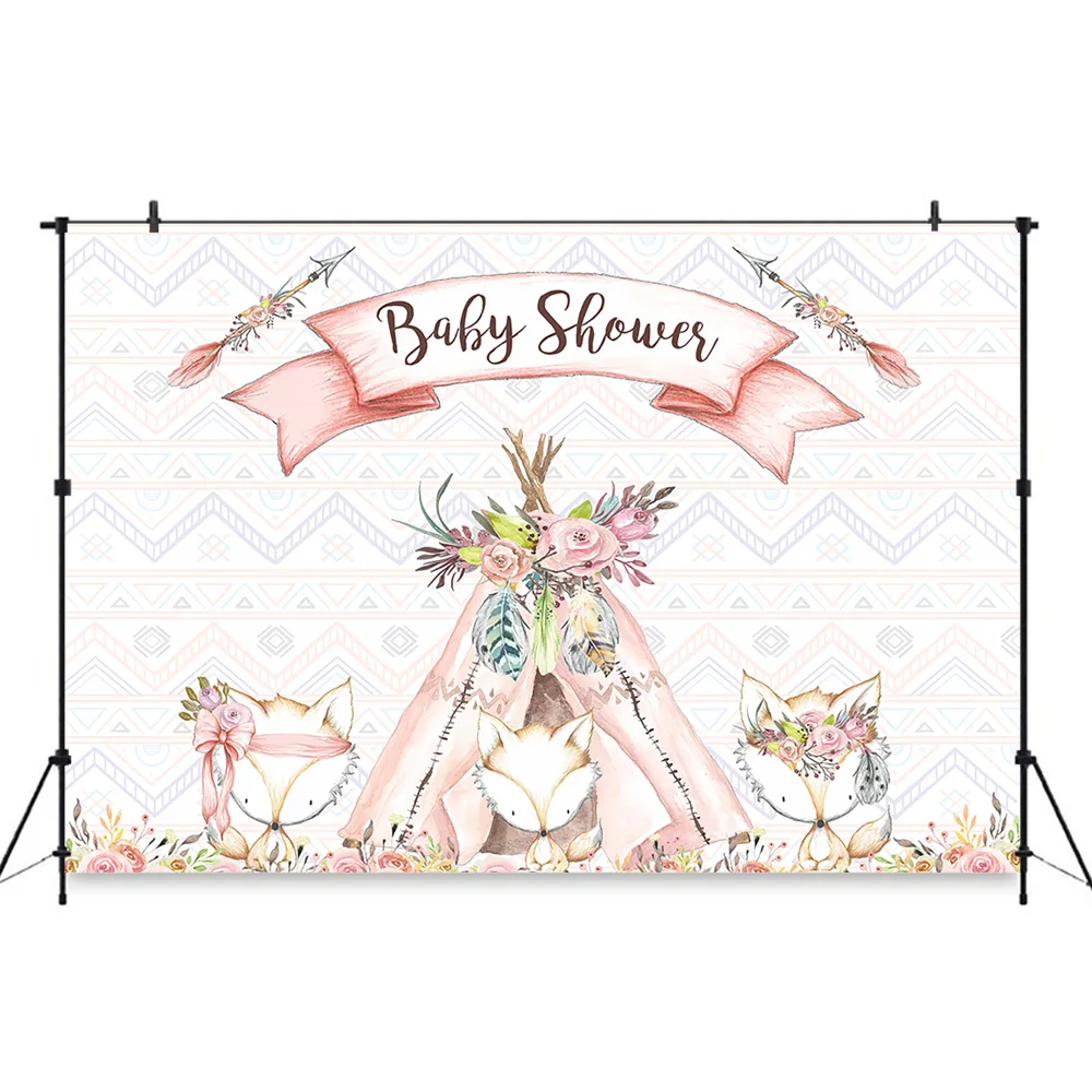 

Mocsicka Baby shower Animals Photography Backdrop Party Flower Fox 1st Birthday party Backdrops Wild one pink Photobooth