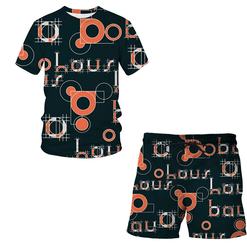 

2021 Summer New Boys Neck Short Sleeve Pants Sets Geometry 3D Print Casual T-shirt Shorts Suit Breathable T shirt 2-piece set