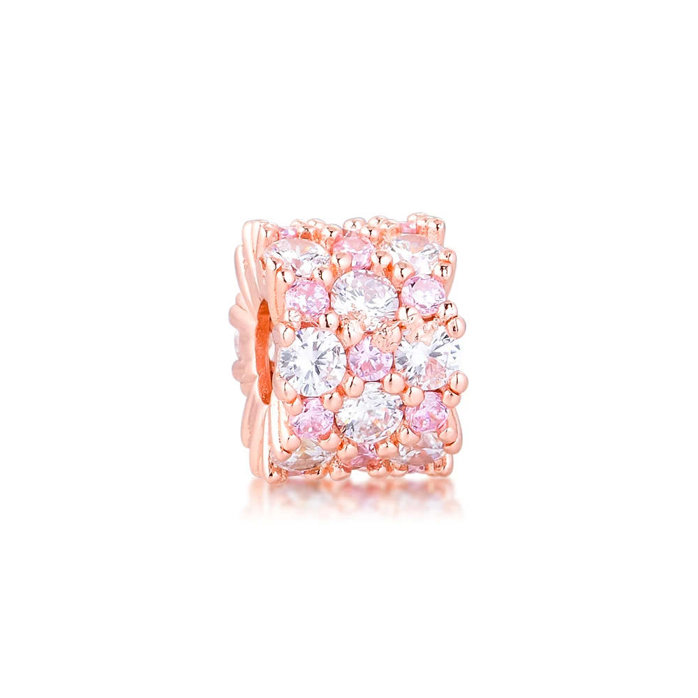 

Pink & Clear Sparking Charm acsesoris for women Rose Gold Jewelry Fits Original Bracelets Silver Bead For Jewelry Making
