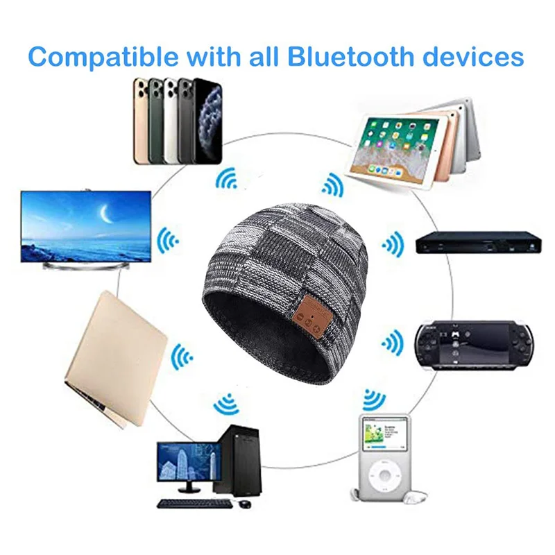 Bluetooth Music Warm Beanie Hat Wireless Cap Headset Headphone Speaker Mic Hat FOU99