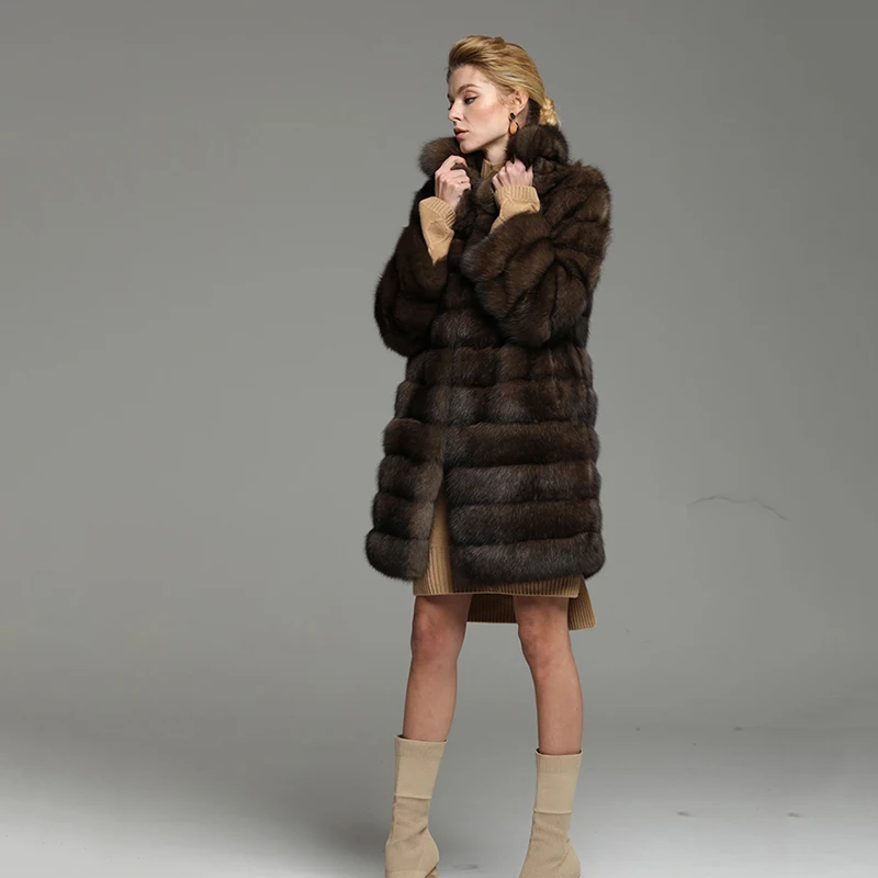 Ftangaiur, nuevo abrigo de invierno para mujer, abrigo de visón Gypsophila de marta rusa, abrigos de piel de visón auténtica medianos de lujo hechos a medida para mujer