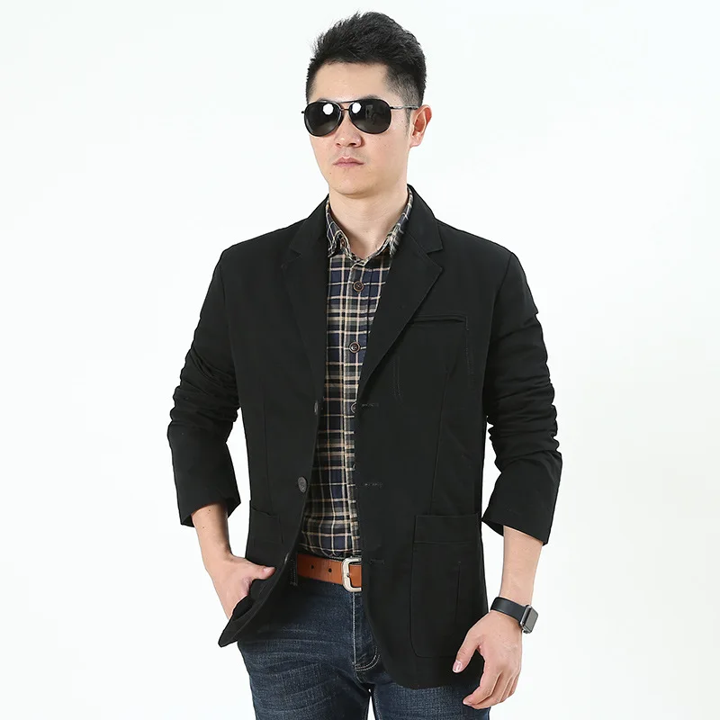 Men Blazer Business Suit Loose Jacket Cotton Denim Bomber Military Jackets Men Outwear Asia Size M-5XL