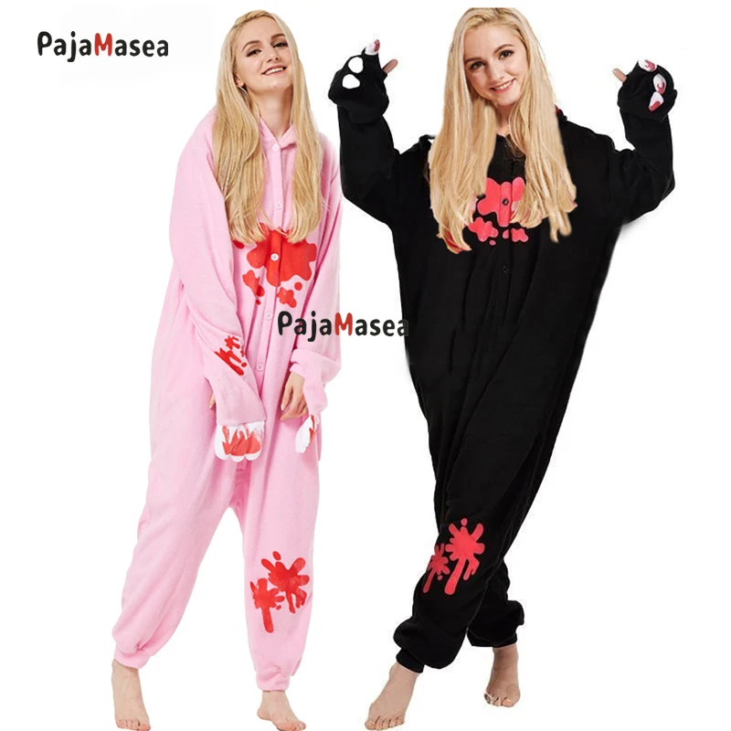 Men\'s Black Bear Onesie Animal Cosplay Pink Adult Woman Pajamas Cartoon Overall Winter Jumpsuit Loungewear Raccoon Kigurumi