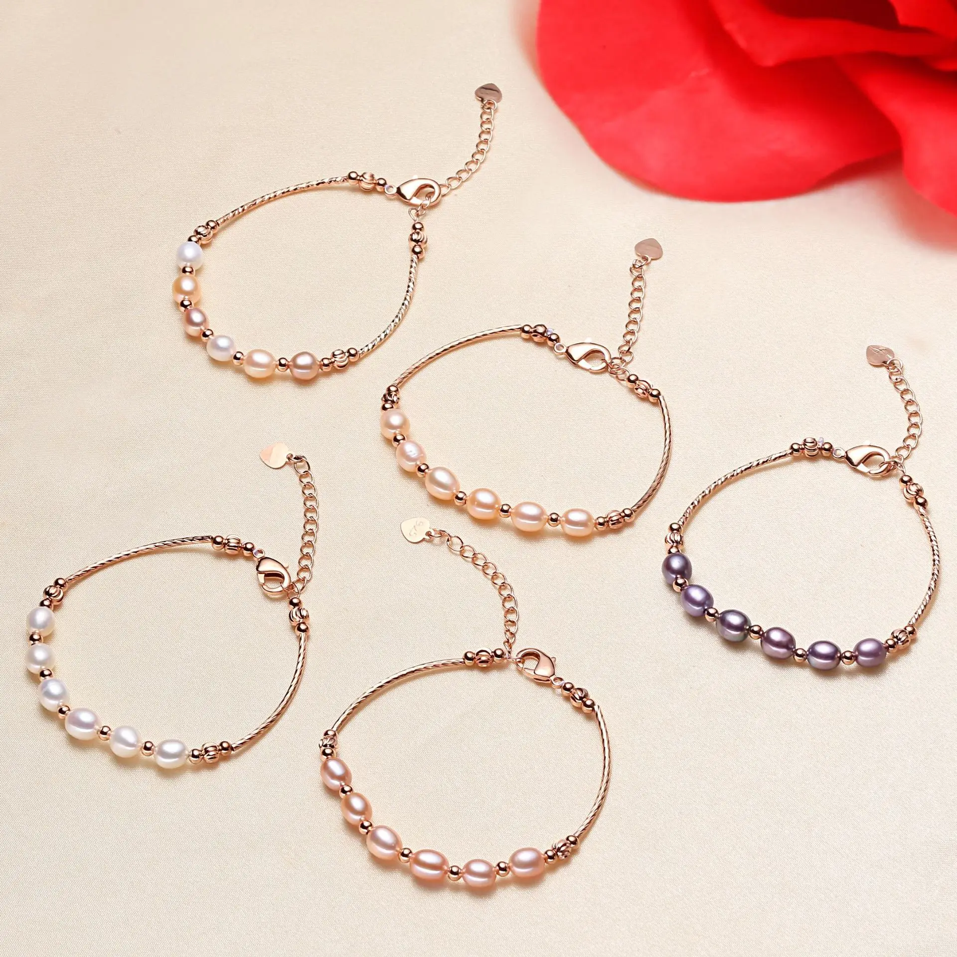 Pulseras de hilo de joyería de perlas elegantes a la moda para mujeres y niñas, pequeñas perlas de arroz barrocas, pulseras de perlas naturales de agua dulce de 16CM