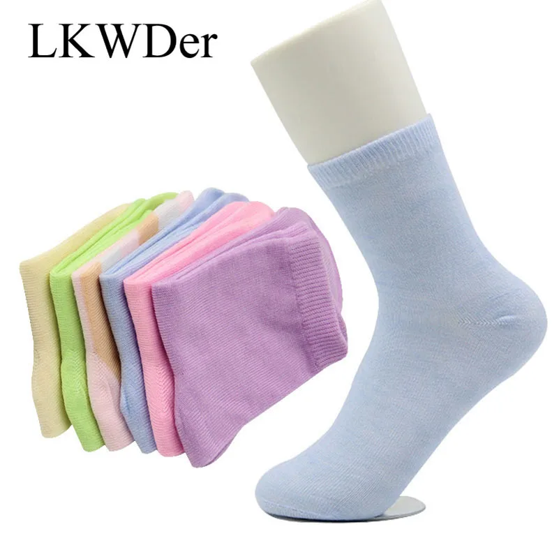 LKWDer 5 Pairs Candy Color Cotton Womens Socks Dots Striped Soft All-match Four Season Women Socks Sokken Meias Calcetines Mujer