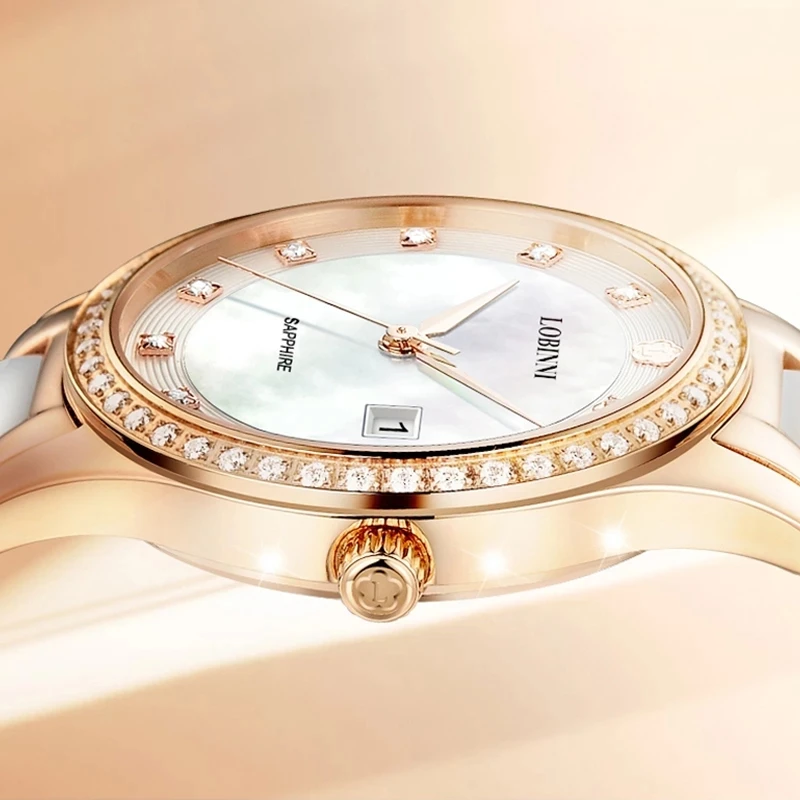 LOBINNI модные часы женские роскошные кварцевые часы с кристаллами и стразами для женщин романтический подарок водонепроницаемые часы с керамическим ремешком