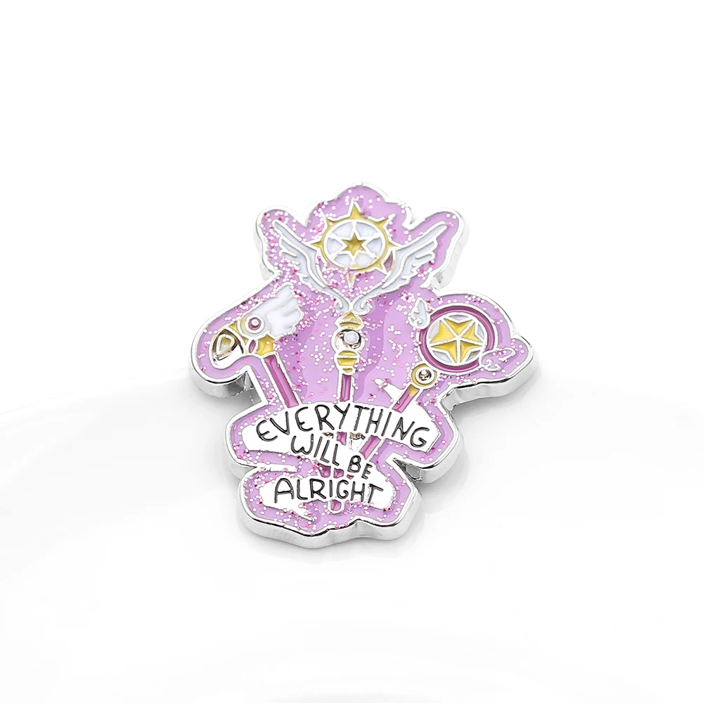 Everything Will Be Alright Enamel Pin Card Captor Sakura Invincible Spell Brooch Magic Wand Badge Beautiful Inspirational Brooch